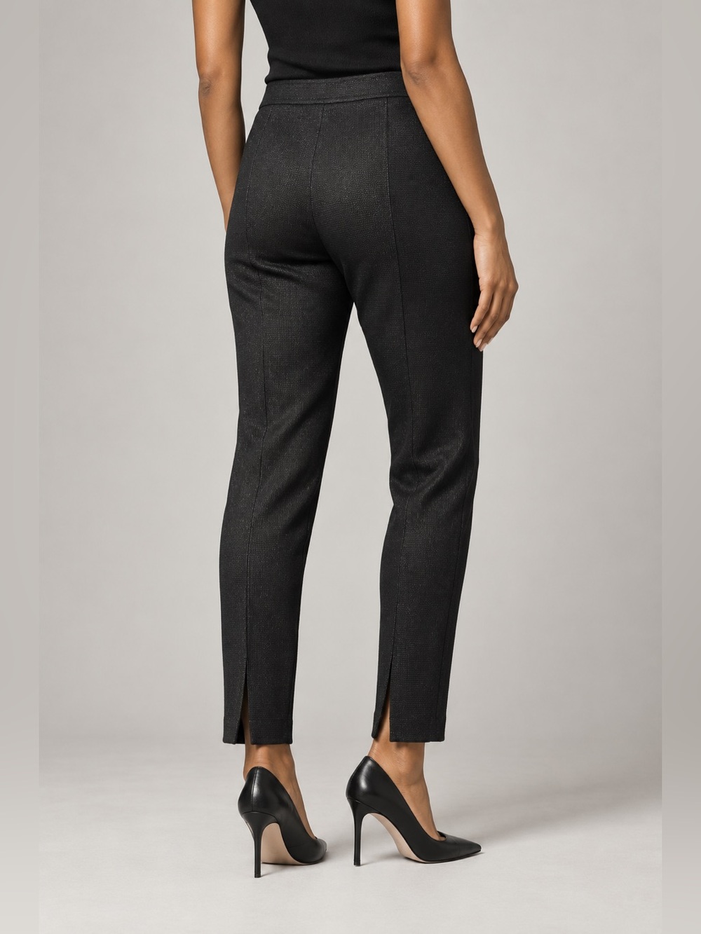 St. John Evening Black Shimmer Knit Side Zip Back Slit Pants Size 8